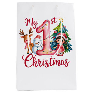 My First 1st Christmas Pink Baby Girl Xmas Snowman Medium Gift Bag