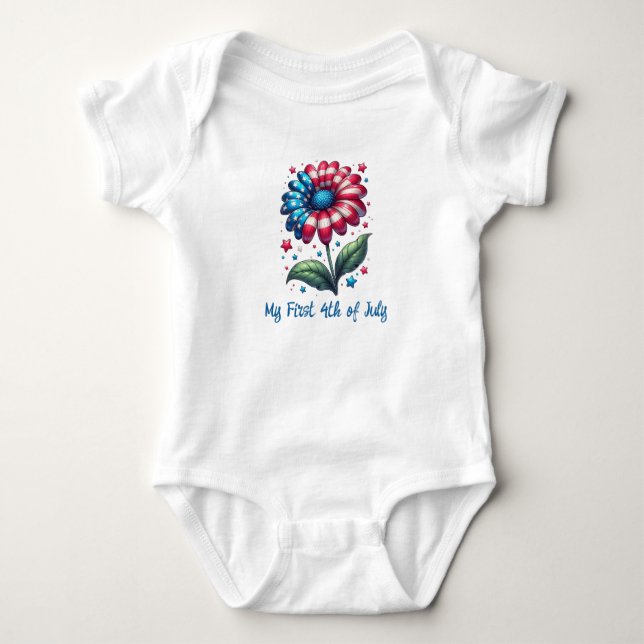 My First 4th of July Patriotic Daisy  Baby Bodysuit (Front)