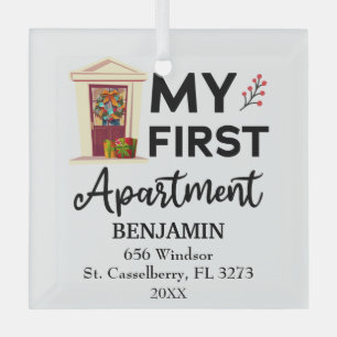 My First Apartment 2025 Custom Names & Address Glass Tree Decoration