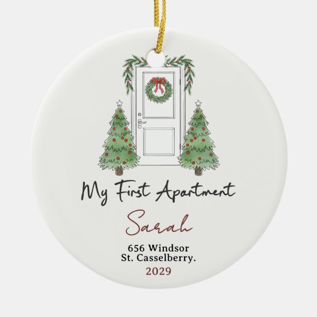 My First Apartment Custom Name & Address Ceramic Ornament (Front)