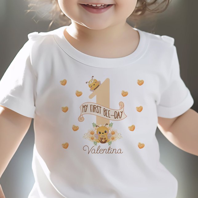 "my first bee day" cute 1st birthday shirt w/ name ("My first bee-day" shirt cute bee themed 1st birthday shirt for 1 year old girl custom name)