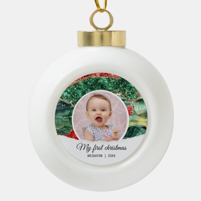 My first birthday christmas glitter  ceramic ball christmas ornament (Front)
