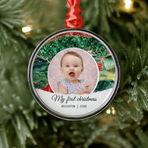 My first birthday christmas glitter metal ornament