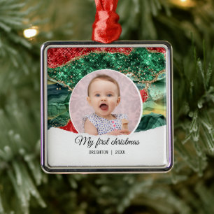 My first birthday christmas glitter metal ornament