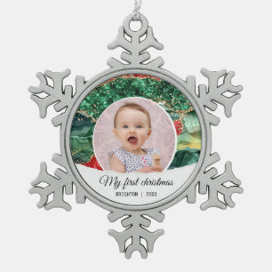 My first birthday christmas glitter   snowflake pewter christmas ornament