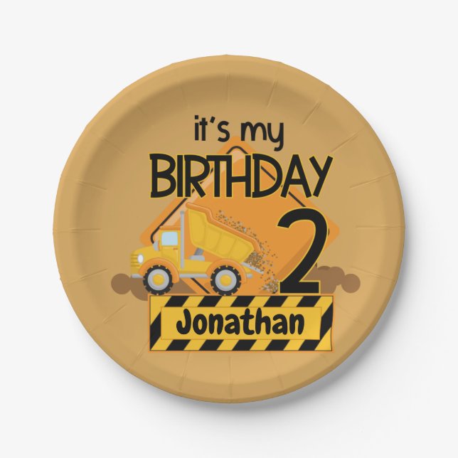 My First Birthday Dump Truck  7" Round Paper Plate (Front)