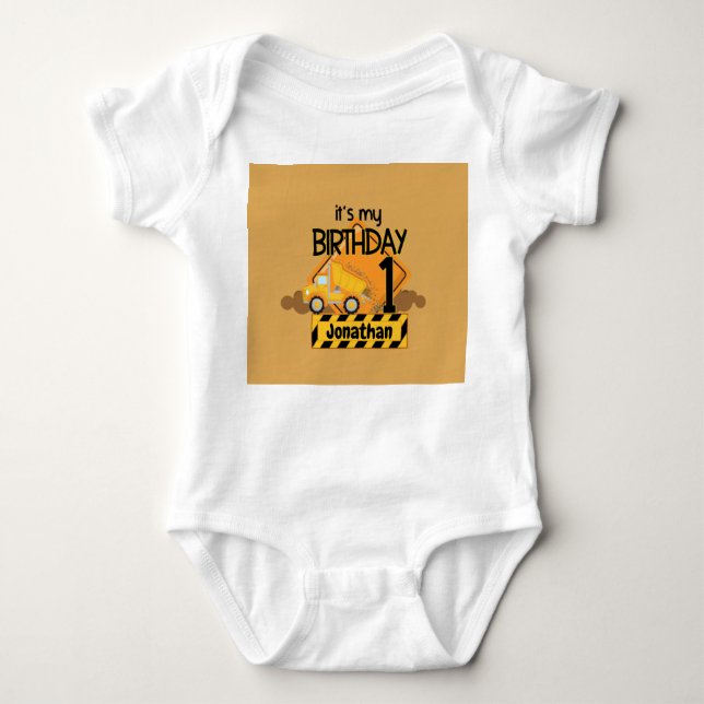My First Birthday Dump Truck Paper  Baby Bodysuit (Front)