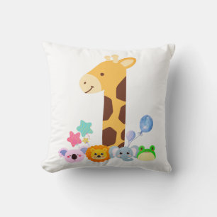 My First Birthday. Giraffe and Happy Animals Desig Cushion