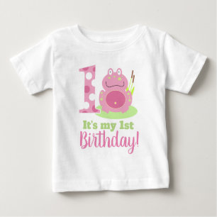 My First Birthday Girl's Pink Frog T-Shirt