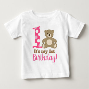 My First Birthday Girl's Pink Teddy Bear T-Shirt