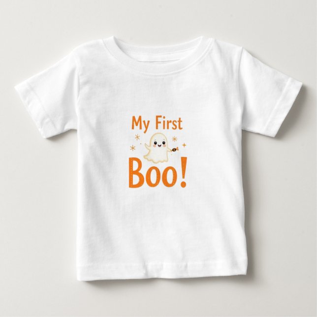 My First Boo Baby Halloween Text Design Baby T-Shirt (Front)