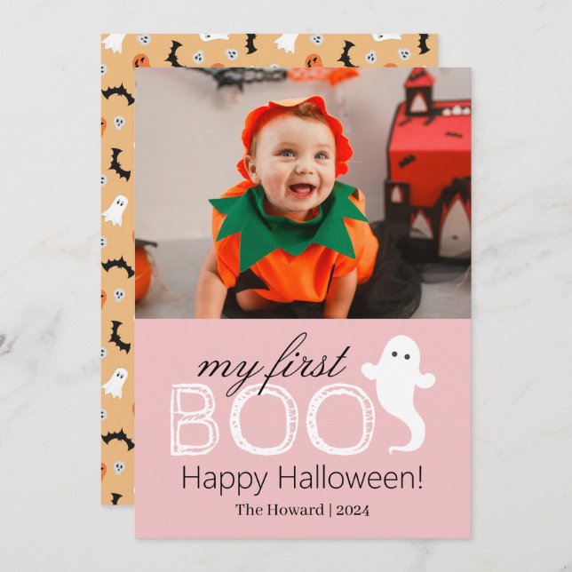 My First Boo! Spooky Cute Halloween Family Photo Holiday Card (Front/Back)