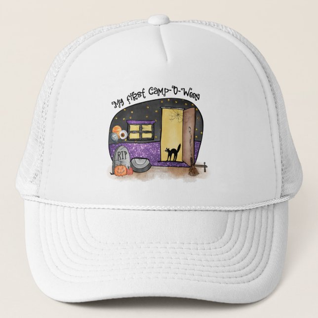 My First Camp-O-Ween – Spooky Black Cat Trucker Hat (Front)
