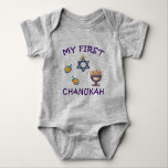 My First Chanukah Baby Bodysuit<br><div class="desc">Celebrate baby's first Chanukah with personalised Hanukkah menorah,  dreidels and Jewish Star with adorable "My First Chanukah".</div>