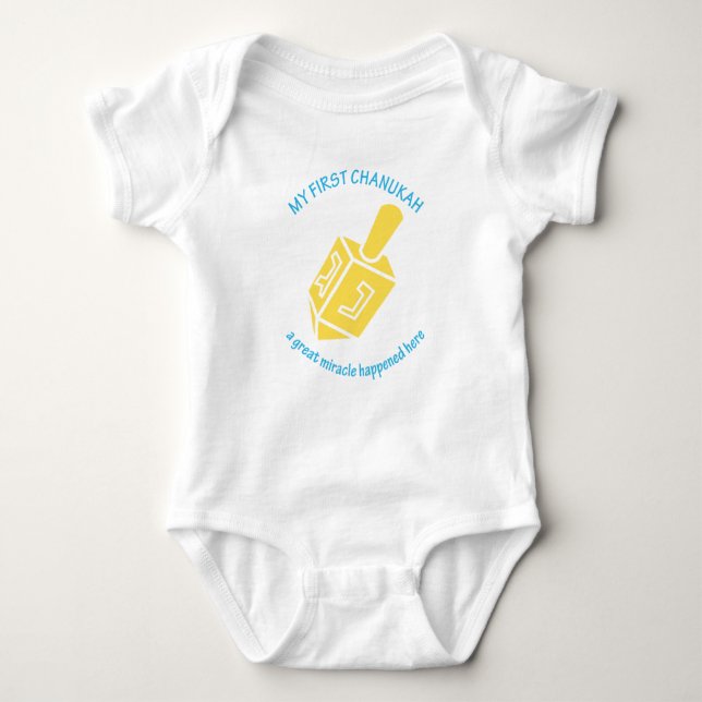 "My First Chanukah" Blue Text Baby Bodysuit (Front)