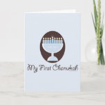 My First Chanukah Hanukkah Greeting Card<br><div class="desc">A cute and pretty light blue and white menorah on a dark brown background that celebrates baby's first Festival of Lights on kid and infant Hanukkah apparel and stationery that make cute Chanukah gifts.</div>