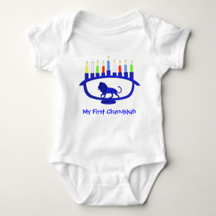 My First Chanukkah Blue Lion Menorah Baby Bodysuit