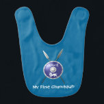 My First Chanukkah Maccabee Bib<br><div class="desc">A depiction of a Maccabee's shield and two spears. The shield is adorned by a lion and text reading "Yisrael" (Israel) in the Paleo-Hebrew alphabet. Text reading "My First Chanukkah" also appears. The Maccabees were Jewish rebels who freed Judea from the yoke of the Seleucid Empire. Chanukkah is not just...</div>