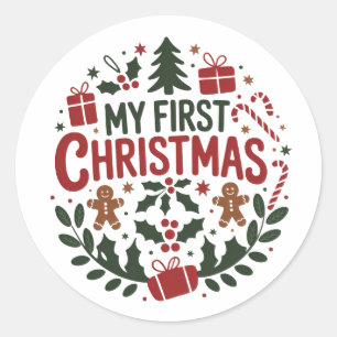 My First Christmas 1st Xmas Family Matching Baby  Classic Round Sticker