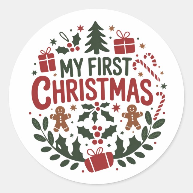 My First Christmas 1st Xmas Family Matching Baby  Classic Round Sticker (Front)