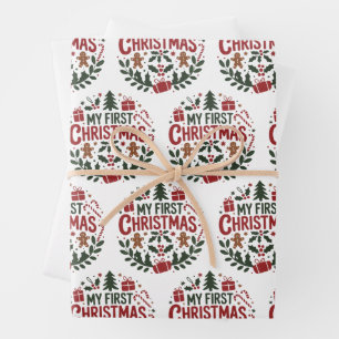 My First Christmas 1st Xmas Family Matching Baby  Wrapping Paper Sheet
