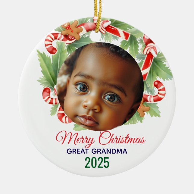 My First Christmas 2025: Personalised Photo  Ceramic Ornament (Front)