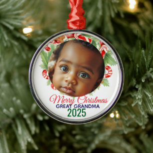 My First Christmas 2025: Personalised Photo  Metal Ornament