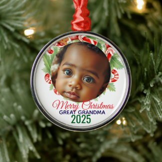 My First Christmas 2025: Personalised Photo Metal Ornament