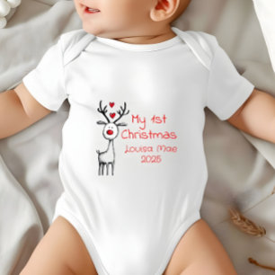 My First Christmas 2025, Reindeer, Custom Baby Bodysuit
