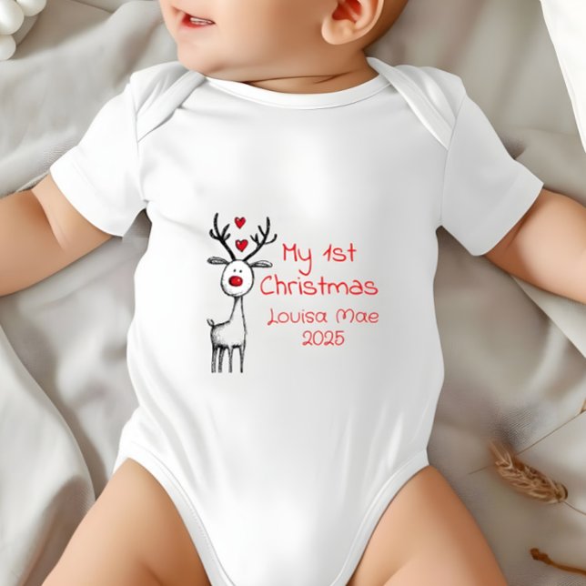 My First Christmas 2025, Reindeer, Custom Baby Bodysuit (My First Christmas - Personalized Bodysuit)