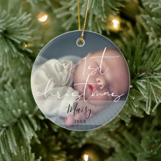 My First Christmas 2 Baby Photo Ceramic Ornament (Tree)