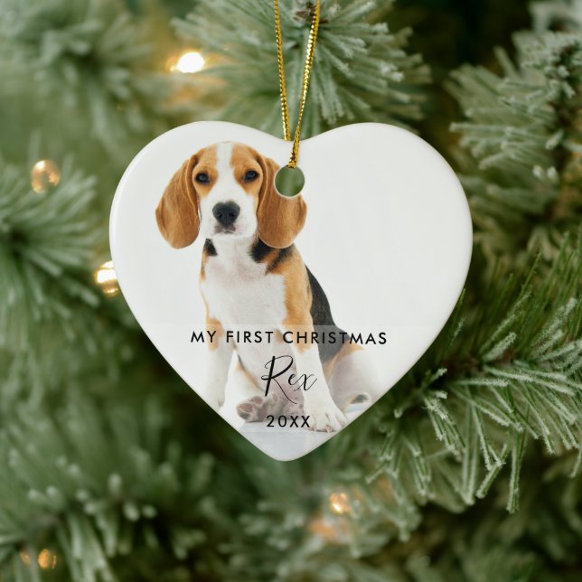 My First Christmas 2 Pet Dog Cat Photo Ceramic Ornament (Tree)