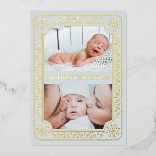  My First Christmas 2 Photo Keepsake Gold Foil Holiday Card (Front)