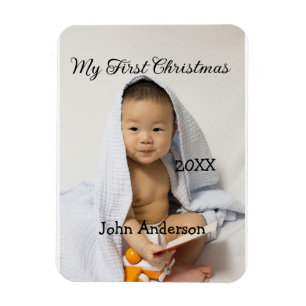 My first Christmas add baby name date year photo s Magnet