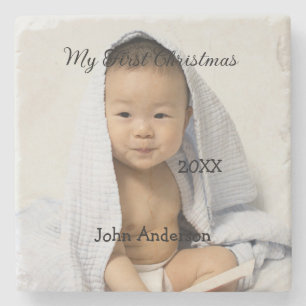 My first Christmas add baby name date year photo s Stone Coaster