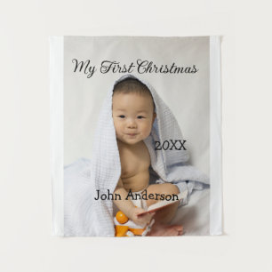 My first Christmas add baby name date year photo s Tapestry