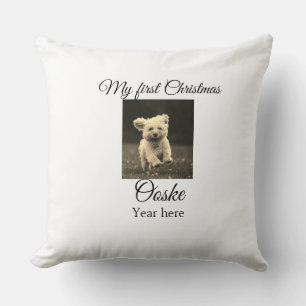 My first Christmas add pet name date year photo Cushion