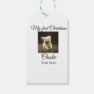 My first Christmas add pet name date year photo Gift Tags