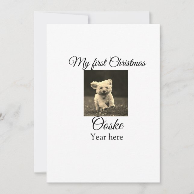 My first Christmas add pet name date year photo  Holiday Card (Front)