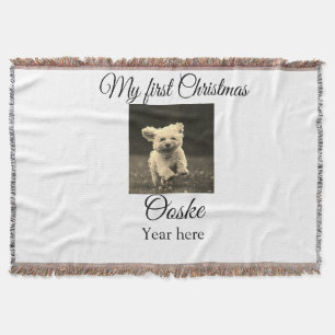 My first Christmas add pet name date year photo  Throw Blanket
