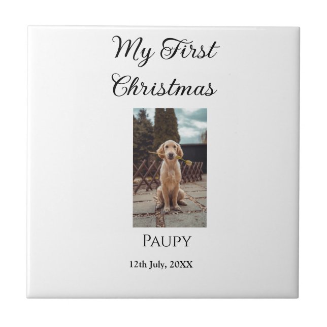 My first Christmas add pet name dog cat year photo Ceramic Tile (Front)