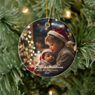 My First Christmas as a Big Bother Family Photo Ceramic Ornament