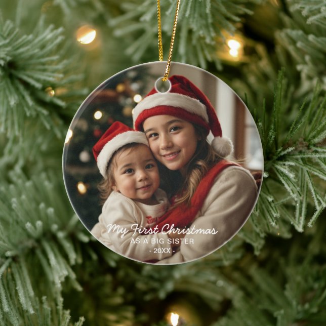 My First Christmas as a Big Sister Family Photo Ceramic Ornament (Tree)
