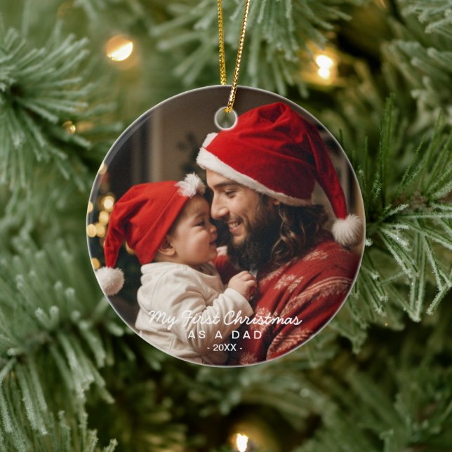 My First Christmas as a Dad Family Photo Ceramic Ornament (Tree)