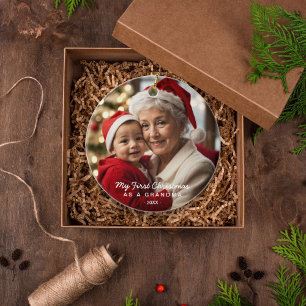 My First Christmas As A Grandma Family Photo Ceramic Ornament