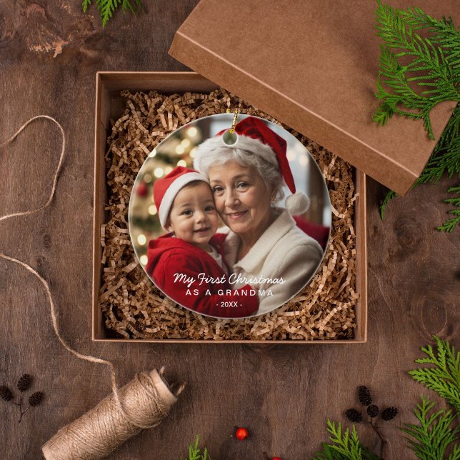 My First Christmas As A Grandma Family Photo Ceramic Ornament (Creator Uploaded)