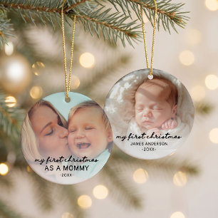 My first Christmas AS A MOMMY two photo Ceramic Ornament