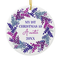 My First Christmas as Auntie Year Purple Wreath