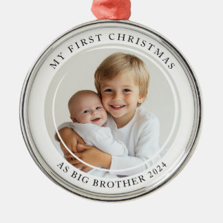 My first Christmas As Big Brother Custom Photo Metal Ornament