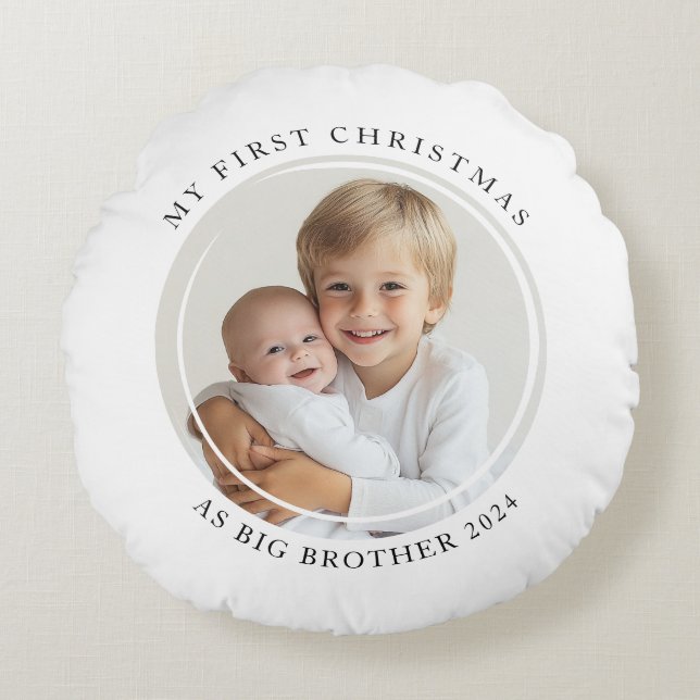 My first Christmas As Big Brother Custom Photo Round Cushion (Front)